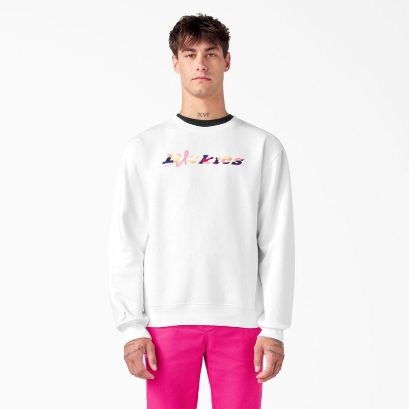 White Men's Dickies Breast Cancer Awareness Logo Sweatshirt | AVT970654