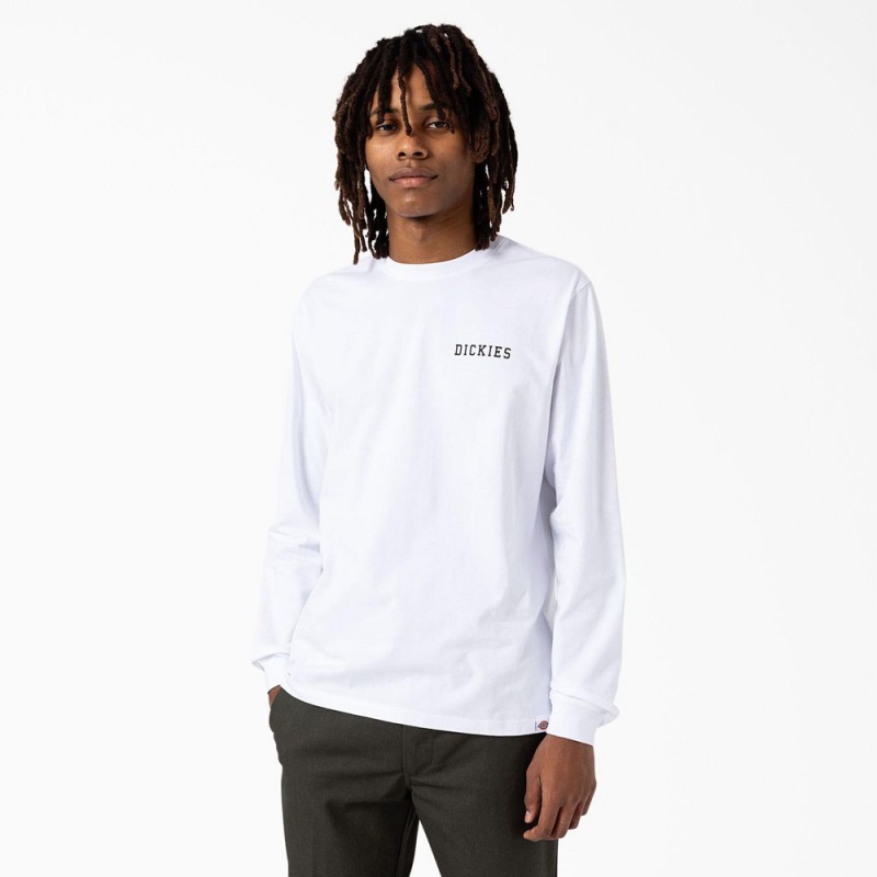 White Men's Dickies Cleveland Long Sleeve T-Shirt | NZL274096