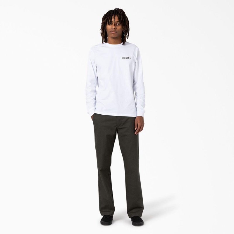 White Men's Dickies Cleveland Long Sleeve T-Shirt | NZL274096