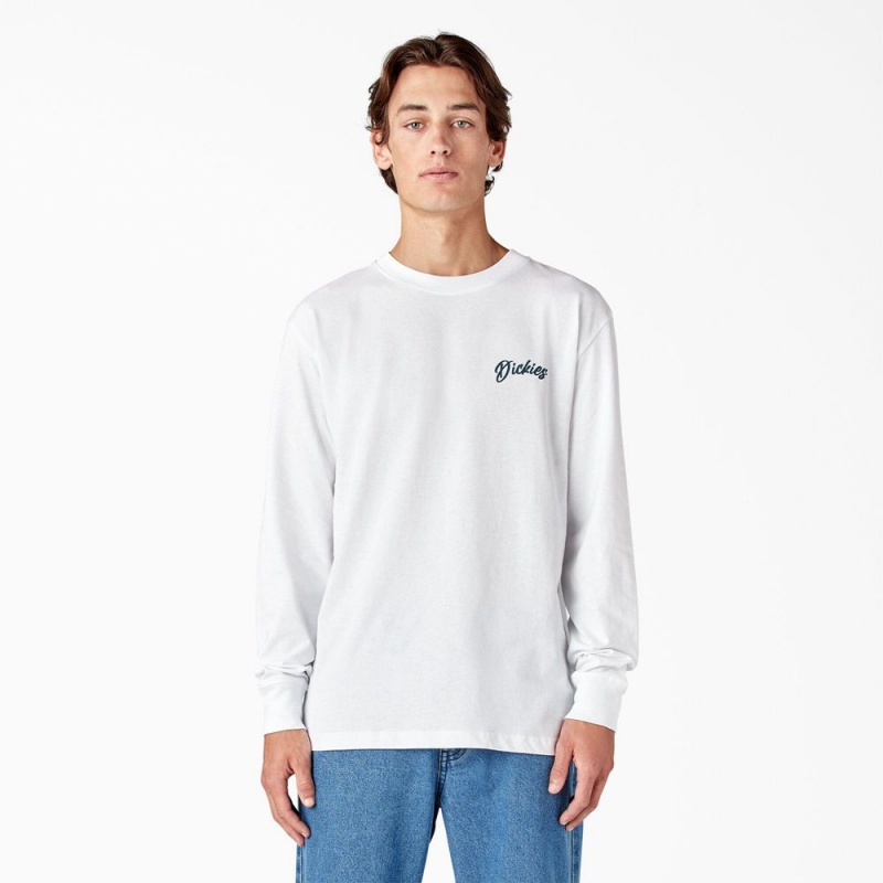 White Men's Dickies Dighton Long Sleeve Graphic T-Shirt | QDT705129