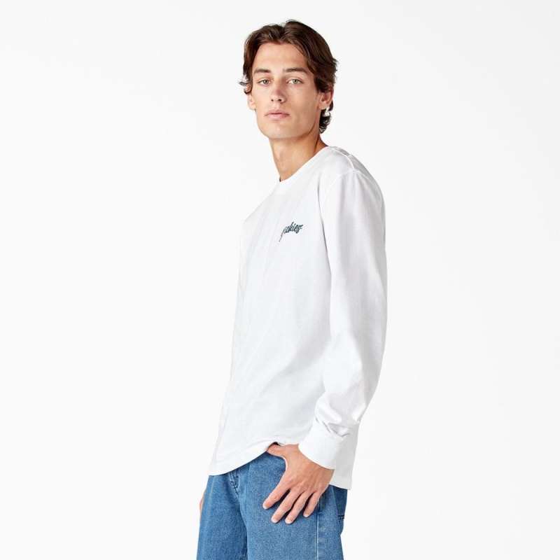 White Men's Dickies Dighton Long Sleeve Graphic T-Shirt | QDT705129