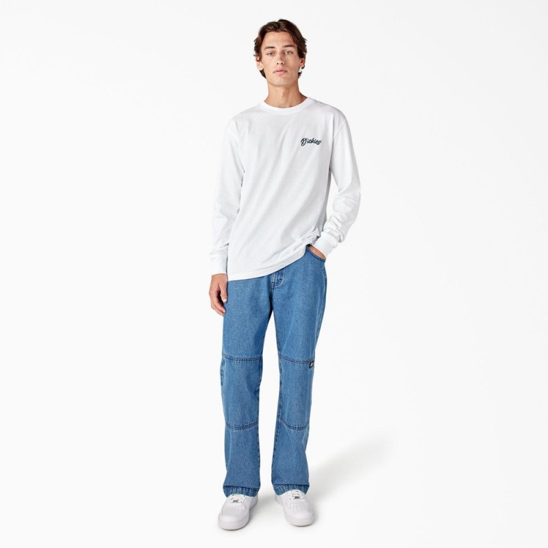 White Men's Dickies Dighton Long Sleeve Graphic T-Shirt | QDT705129