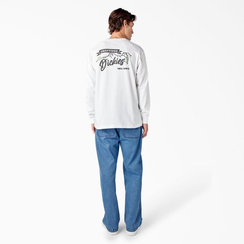 White Men's Dickies Dighton Long Sleeve Graphic T-Shirt | QDT705129