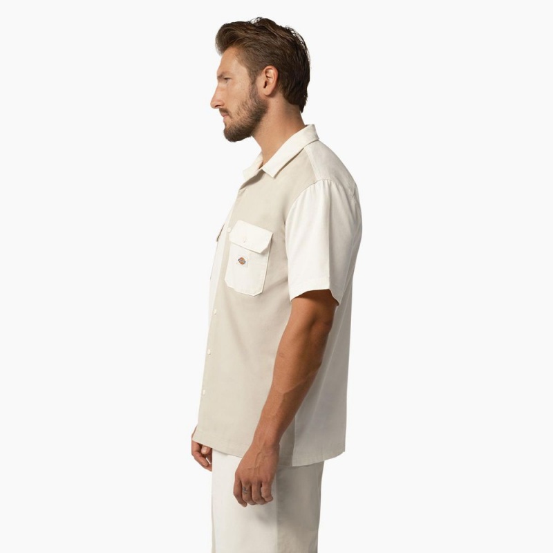 White Men's Dickies Eddyville Short Sleeve Work Shirts | SCH439612