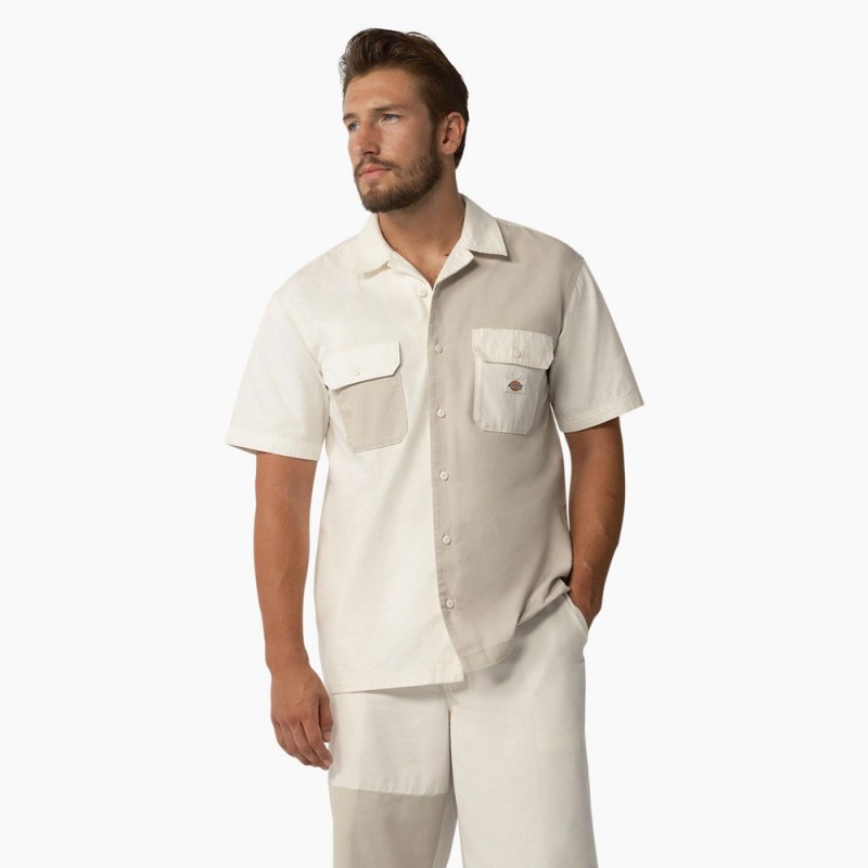 White Men\'s Dickies Eddyville Short Sleeve Work Shirts | SCH439612