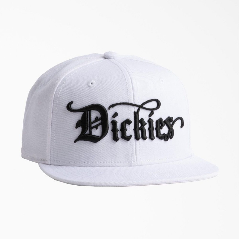 White Men\'s Dickies Embroidered Flat Brim Hat | WMF348796