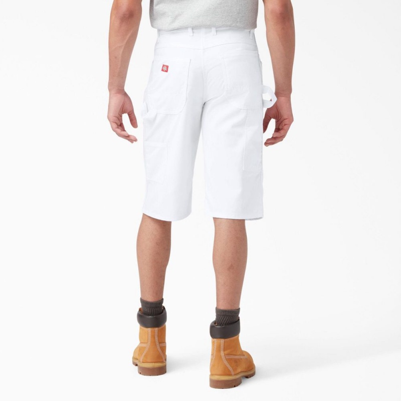 White Men's Dickies FLEX Relaxed Fit Utility Painter's Shorts | CEW389410