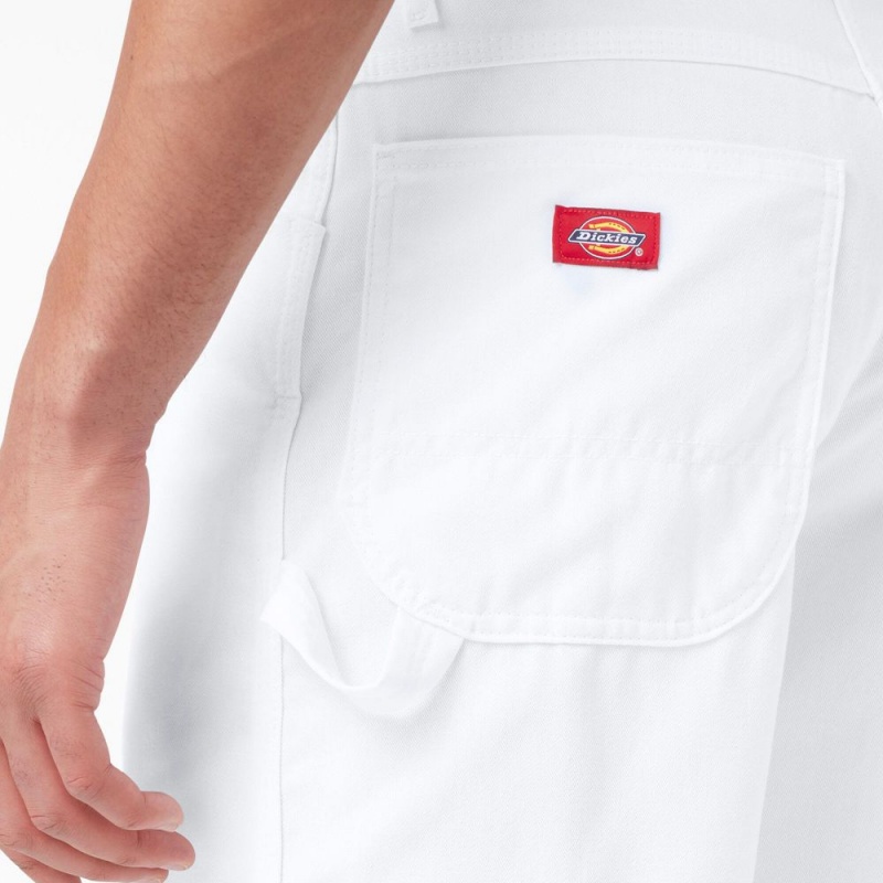 White Men's Dickies FLEX Relaxed Fit Utility Painter's Shorts | CEW389410