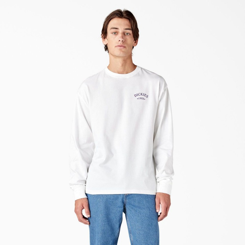 White Men's Dickies Garden Plain Graphic Long Sleeve T-Shirt | SKY140259