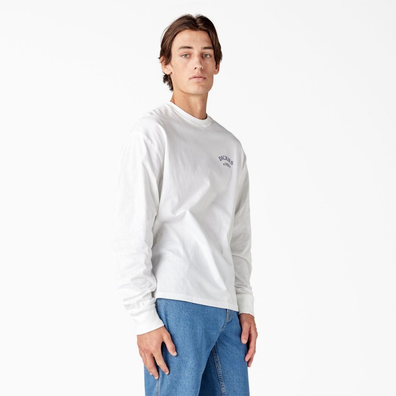 White Men's Dickies Garden Plain Graphic Long Sleeve T-Shirt | SKY140259