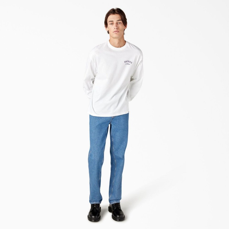 White Men's Dickies Garden Plain Graphic Long Sleeve T-Shirt | SKY140259