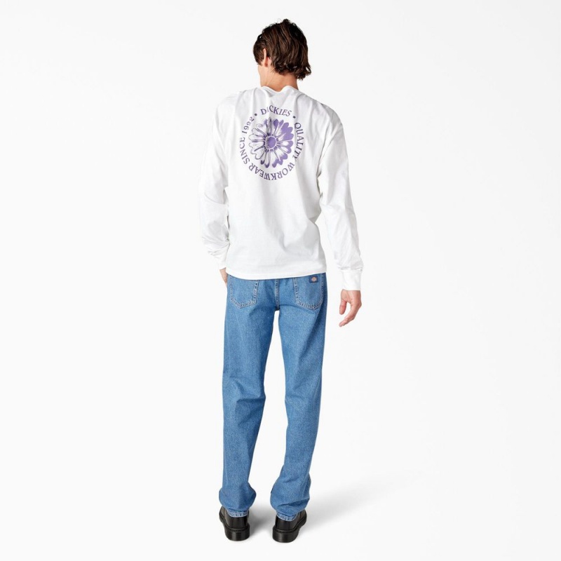 White Men's Dickies Garden Plain Graphic Long Sleeve T-Shirt | SKY140259