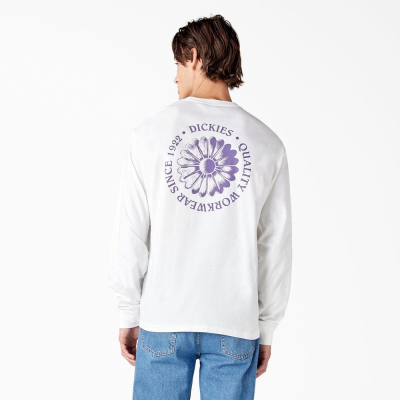 White Men\'s Dickies Garden Plain Graphic Long Sleeve T-Shirt | SKY140259