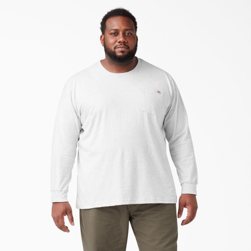 White Men's Dickies Heavyweight Long Sleeve Pocket T-Shirt | SOG237806