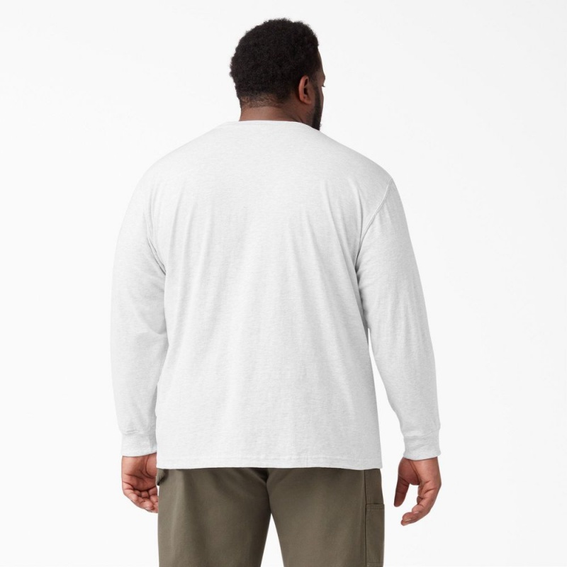 White Men's Dickies Heavyweight Long Sleeve Pocket T-Shirt | SOG237806