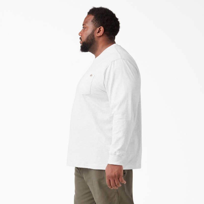 White Men's Dickies Heavyweight Long Sleeve Pocket T-Shirt | SOG237806