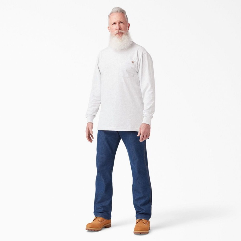 White Men's Dickies Heavyweight Long Sleeve Pocket T-Shirt | SOG237806