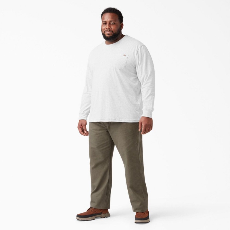 White Men's Dickies Heavyweight Long Sleeve Pocket T-Shirt | SOG237806