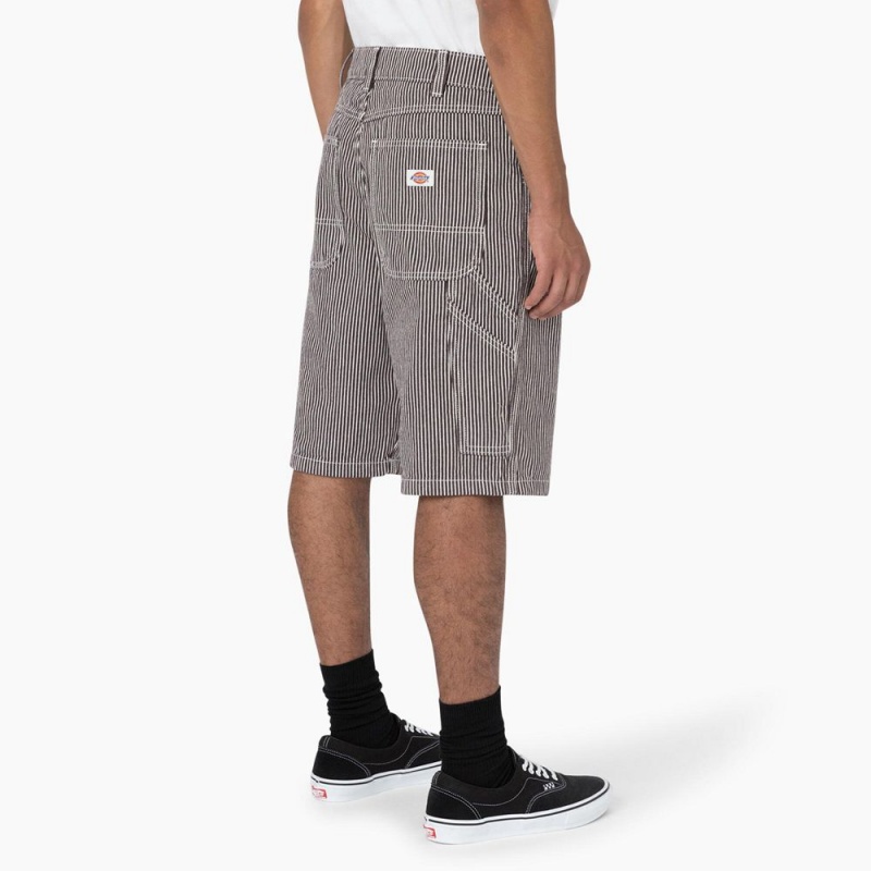 White Men's Dickies Hickory Stripe Relaxed Fit Carpenter Shorts | MUE763029