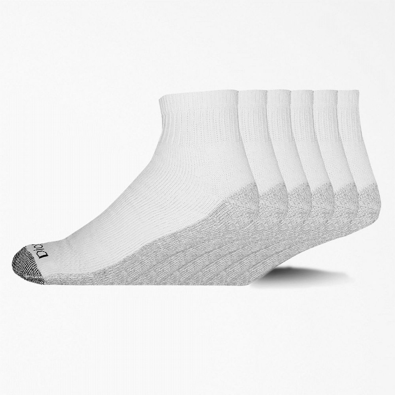 White Men\'s Dickies Moisture Control Quarter 6-Pack Socks | MQV312784