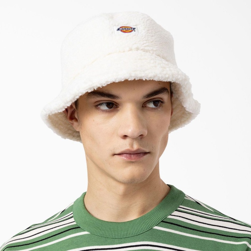 White Men's Dickies Red Chute Fleece Bucket Hat | AVW376218