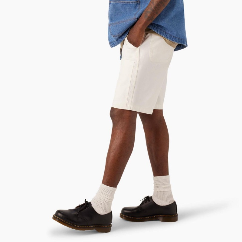 White Men's Dickies Regular Fit Duck Canvas Chap Shorts | KZW014296