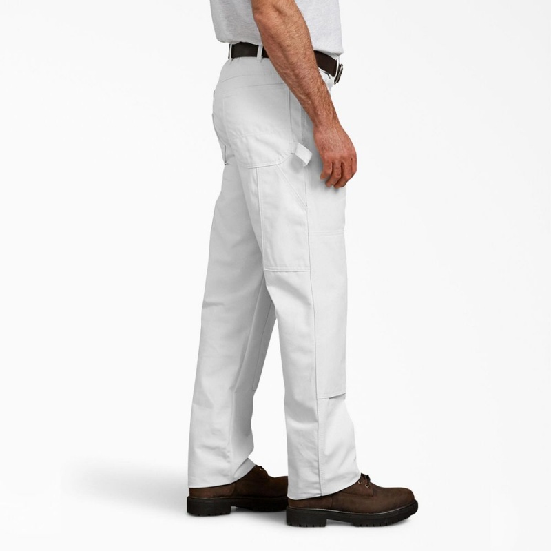 White Men's Dickies Relaxed Fit Double Knee Carpenter Painter's Pants | EIF974528