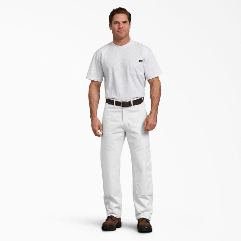 White Men's Dickies Relaxed Fit Double Knee Carpenter Painter's Pants | EIF974528