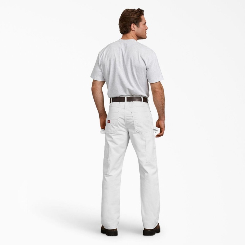 White Men's Dickies Relaxed Fit Double Knee Carpenter Painter's Pants | EIF974528