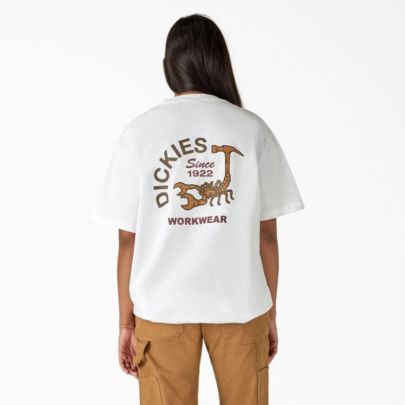 White Men's Dickies Scorpion Heavyweight T-Shirt | AOR218903