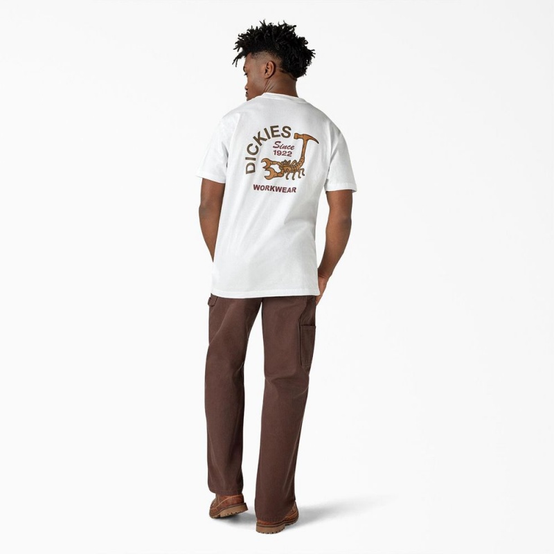 White Men's Dickies Scorpion Heavyweight T-Shirt | AOR218903