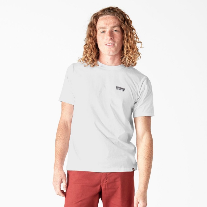 White Men's Dickies Skateboarding Pool Drainage Graphic T-Shirt | GYN583901