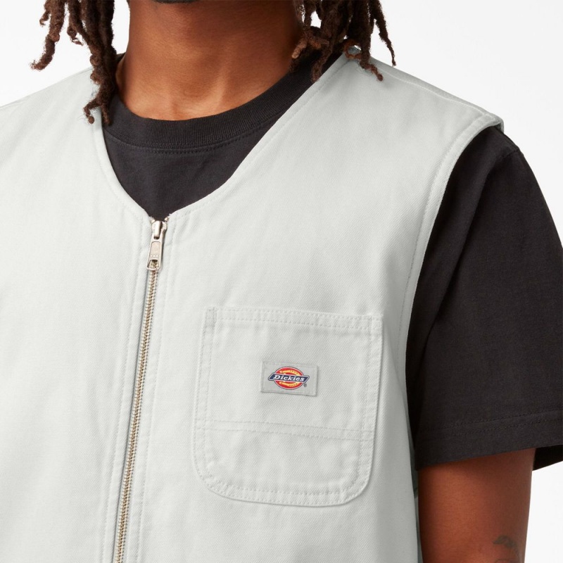 White Men's Dickies Stonewashed Duck Carpenter Vest | PYL296481