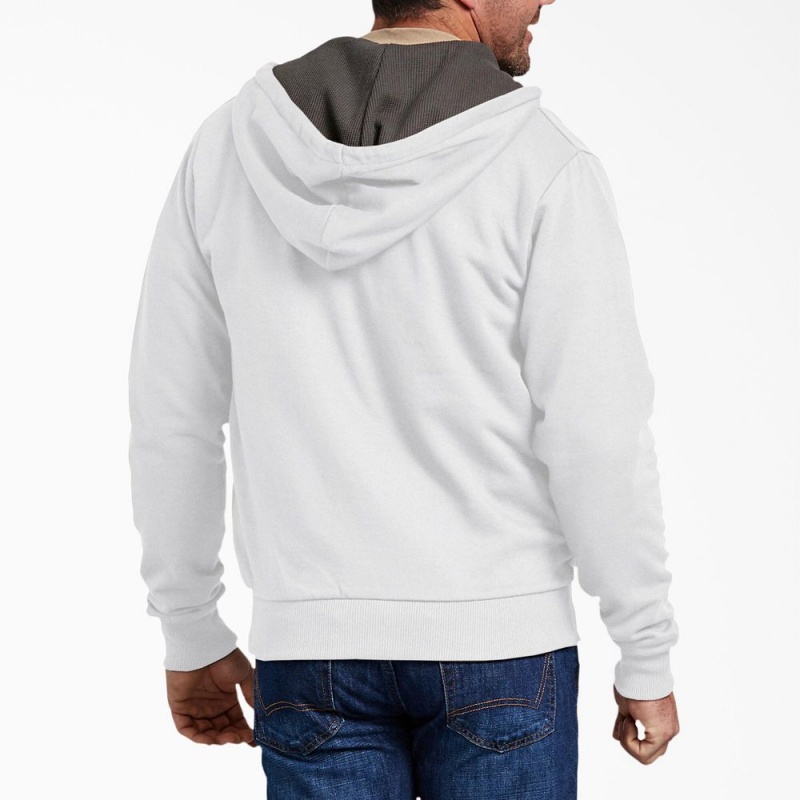 White Men's Dickies Thermal Lined Fleece Zip Hoodie | WFO720514