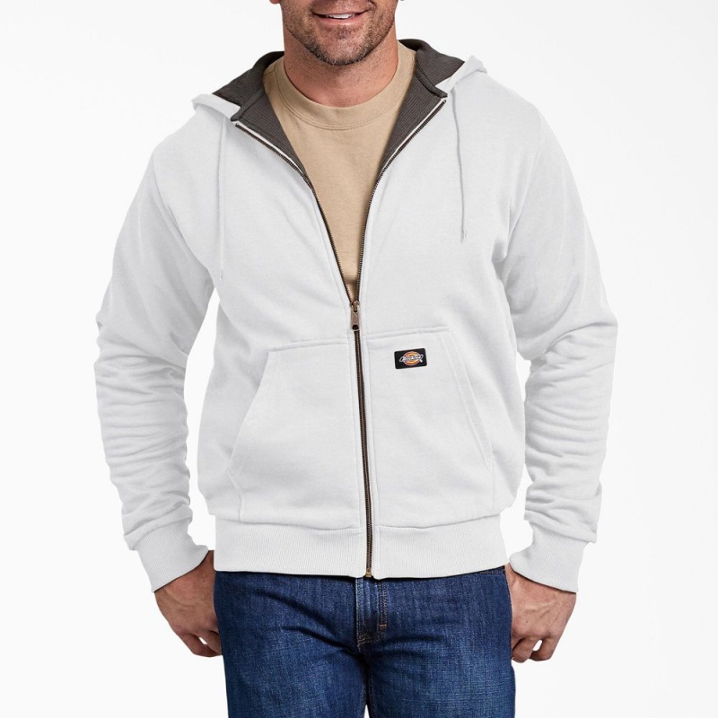 White Men\'s Dickies Thermal Lined Fleece Zip Hoodie | WFO720514