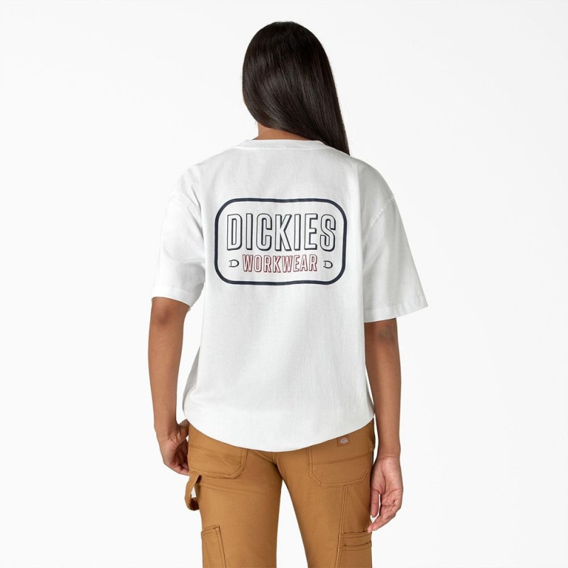 White Men's Dickies Workwear Sign Heavyweight T-Shirt | JLM397156