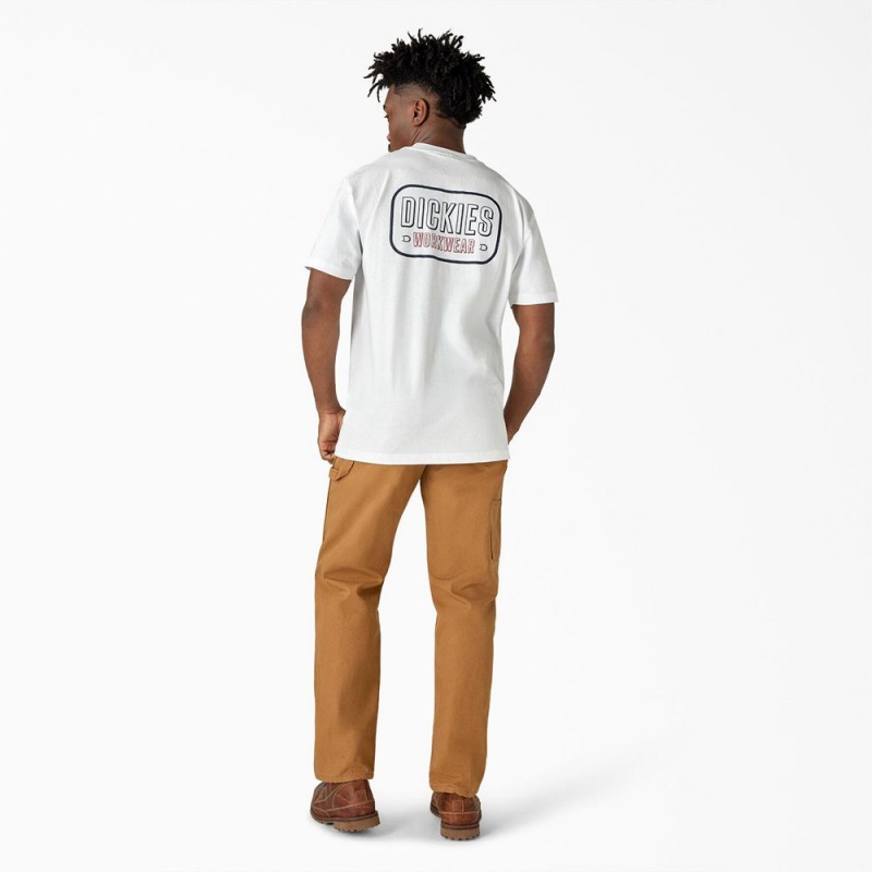 White Men's Dickies Workwear Sign Heavyweight T-Shirt | JLM397156