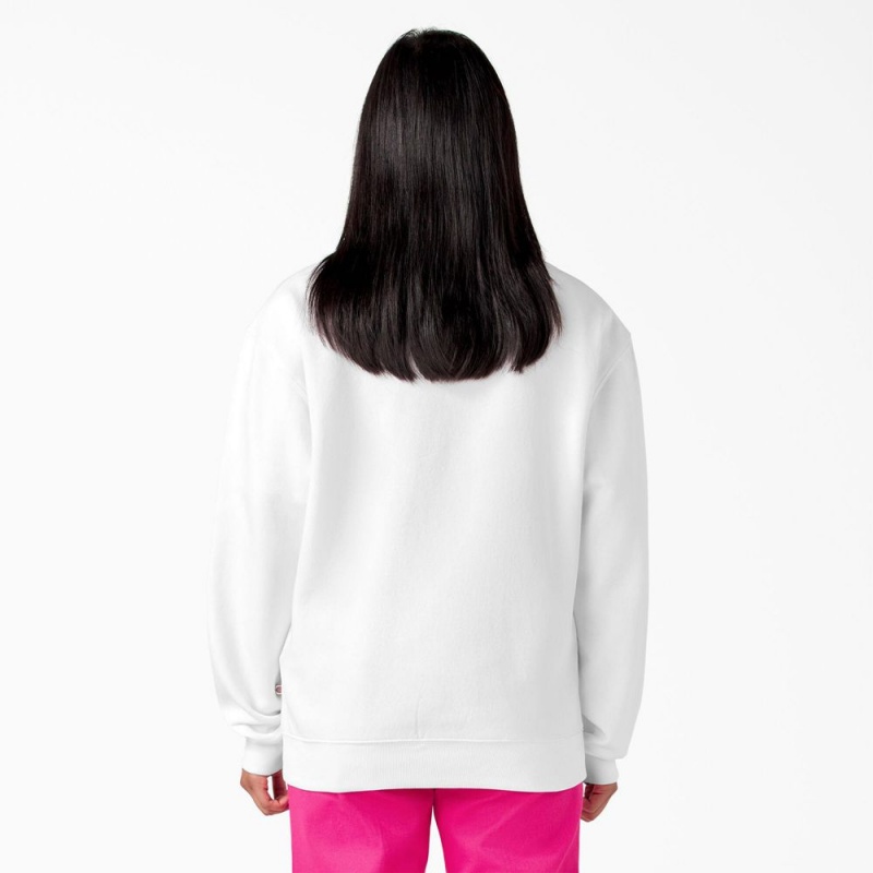 White Women's Dickies Breast Cancer Awareness Logo Sweatshirt | NXV590361