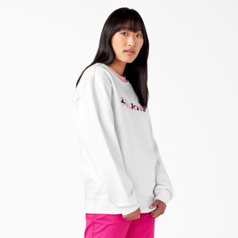 White Women's Dickies Breast Cancer Awareness Logo Sweatshirt | NXV590361