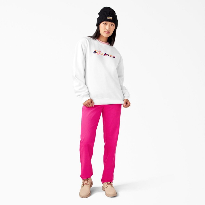 White Women's Dickies Breast Cancer Awareness Logo Sweatshirt | NXV590361