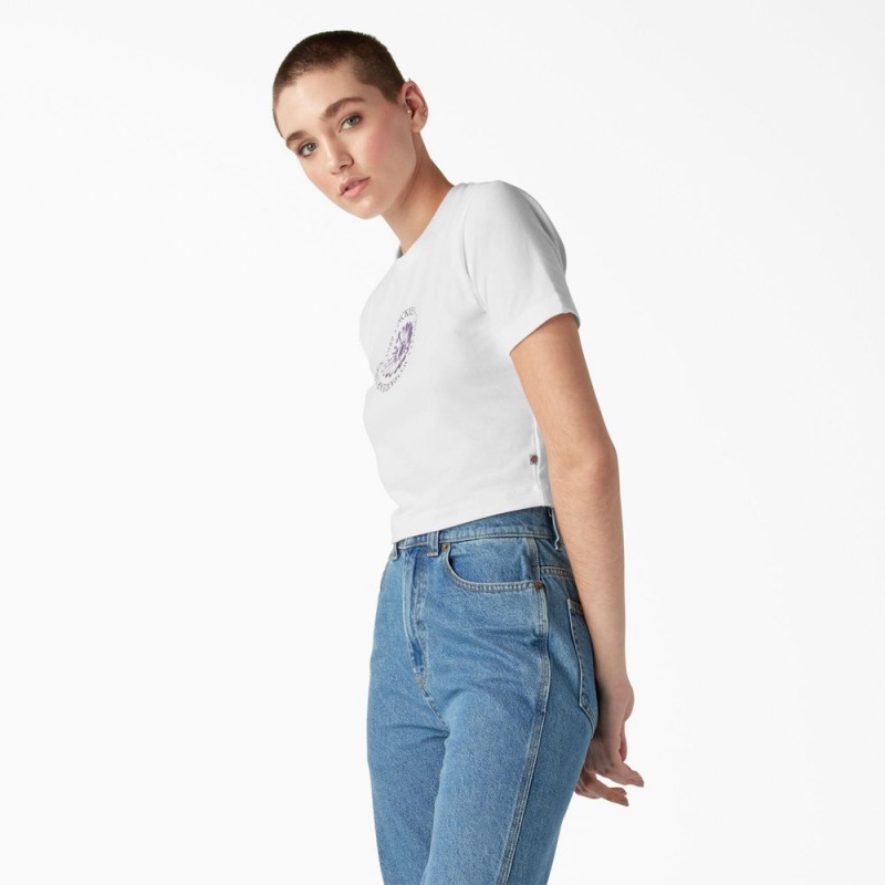 White Women's Dickies Garden Plain Cropped T-Shirt | FWA569287