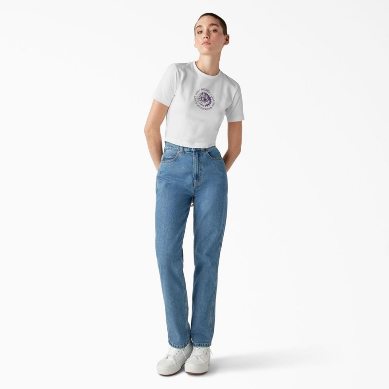 White Women's Dickies Garden Plain Cropped T-Shirt | FWA569287