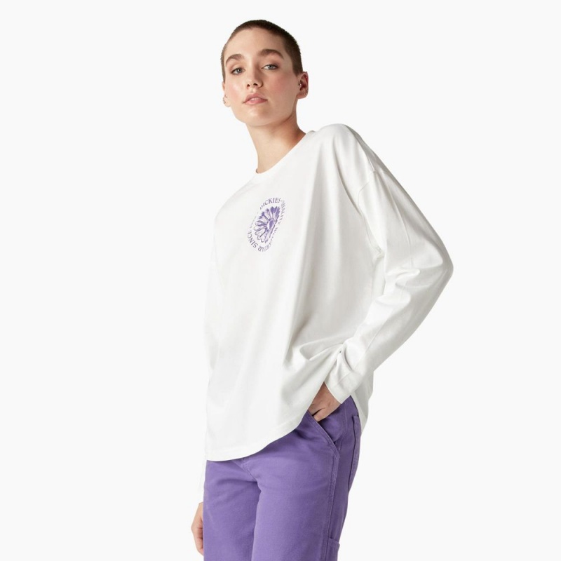 White Women's Dickies Garden Plain Long Sleeve T-Shirt | OWR948015