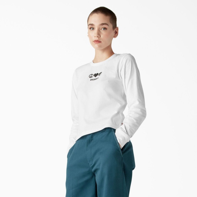 White Women's Dickies Long Sleeve Graphic T-Shirt | ABY971234