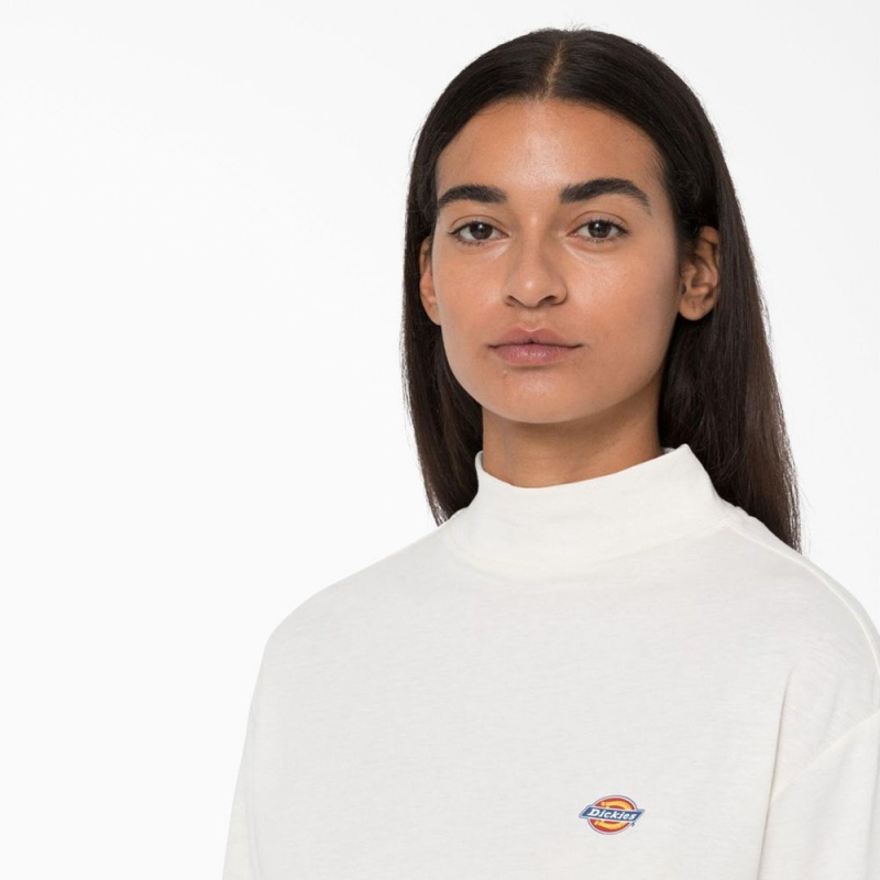 White Women's Dickies Mapleton High Neck Long Sleeve T-Shirt | GQU167928