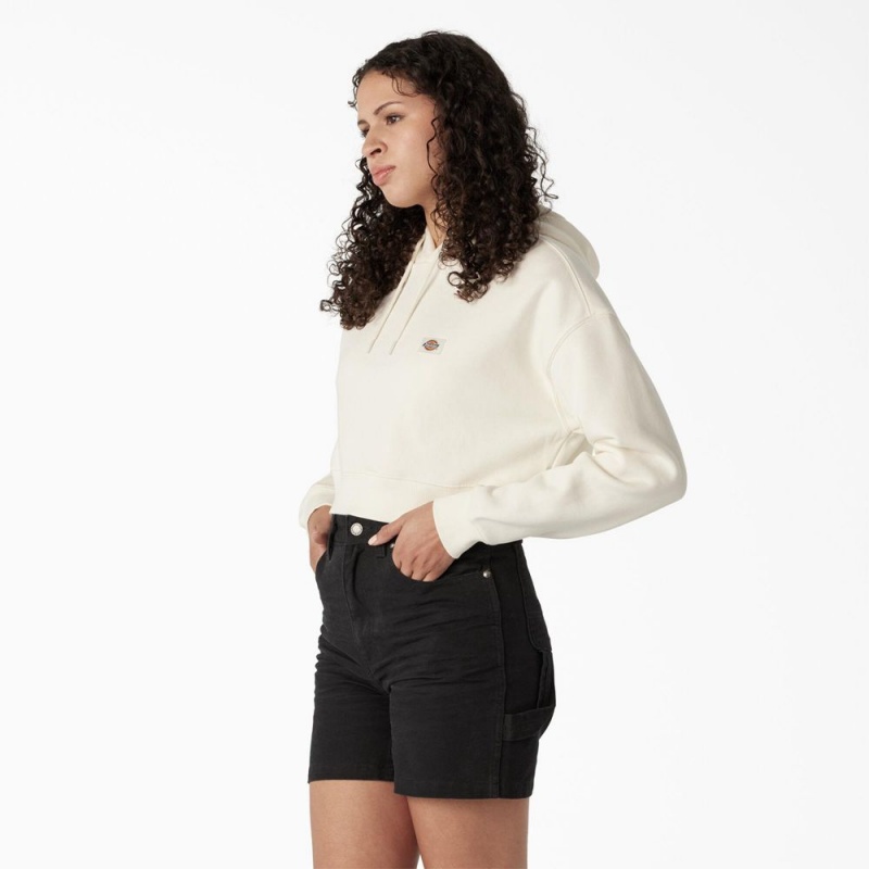 White Women's Dickies Oakport Cropped Hoodie | GKF054672