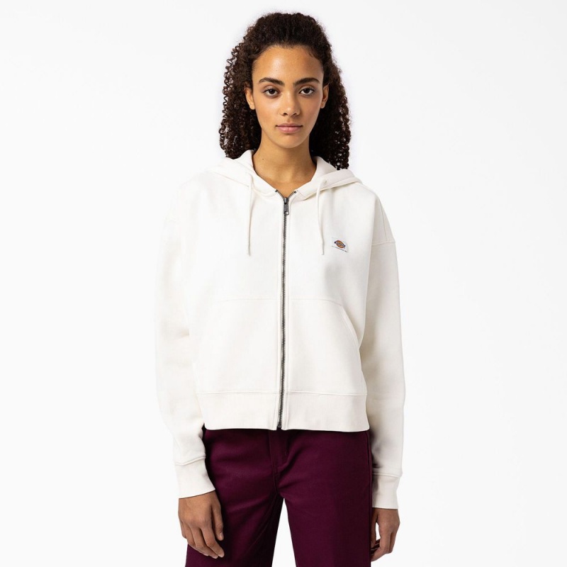 White Women\'s Dickies Oakport Zip Hoodie | QOV208157