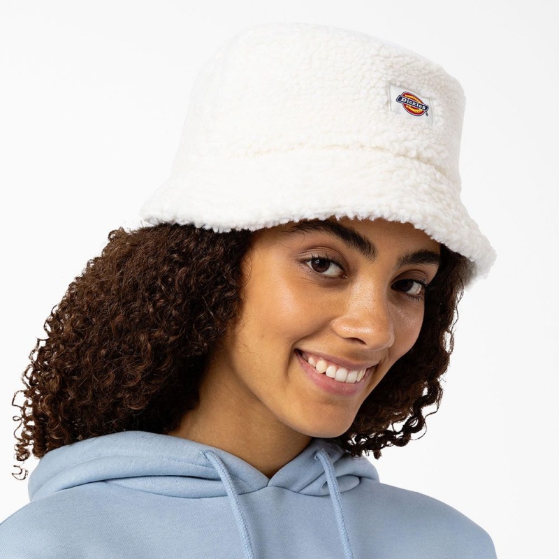 White Women's Dickies Red Chute Fleece Bucket Hat | ATQ534297