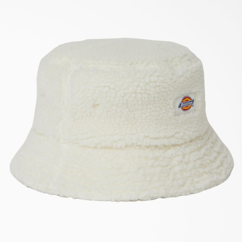 White Women\'s Dickies Red Chute Fleece Bucket Hat | ATQ534297