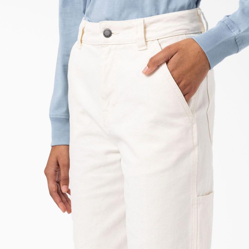 White Women's Dickies Regular Fit Duck Pants | EZF251698